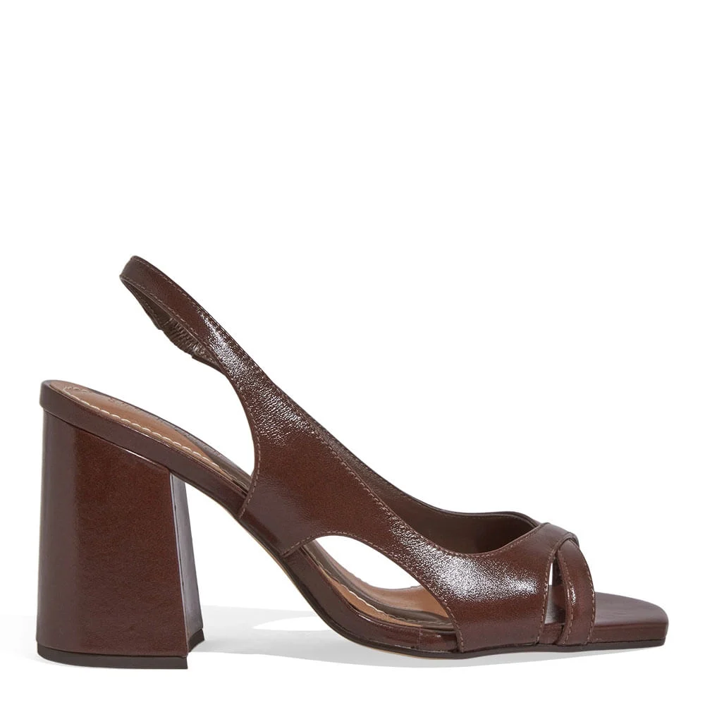 Peep Toe Slingback Couro Marrom Salto Médio - vista 1 de 4
