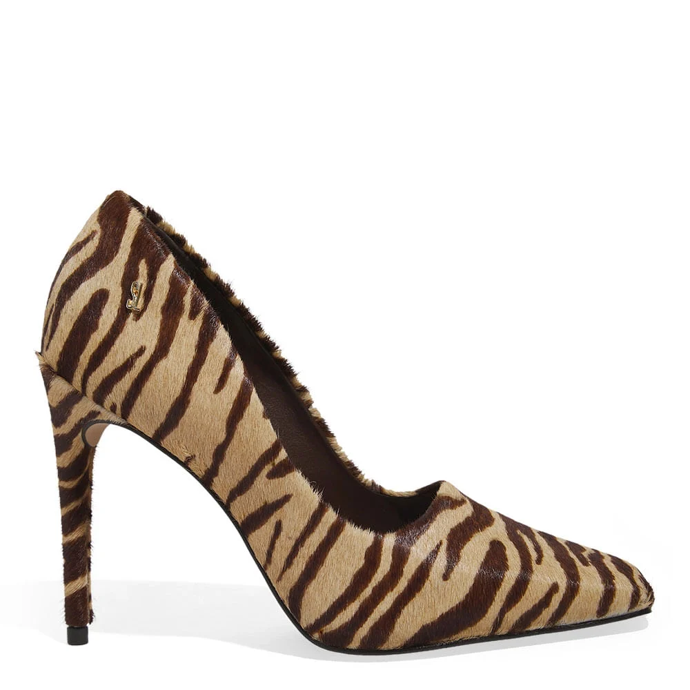 Scarpin Couro Pelo Bico Quadrado Salto Fino Animal Print Zebra - vista 1 de 4