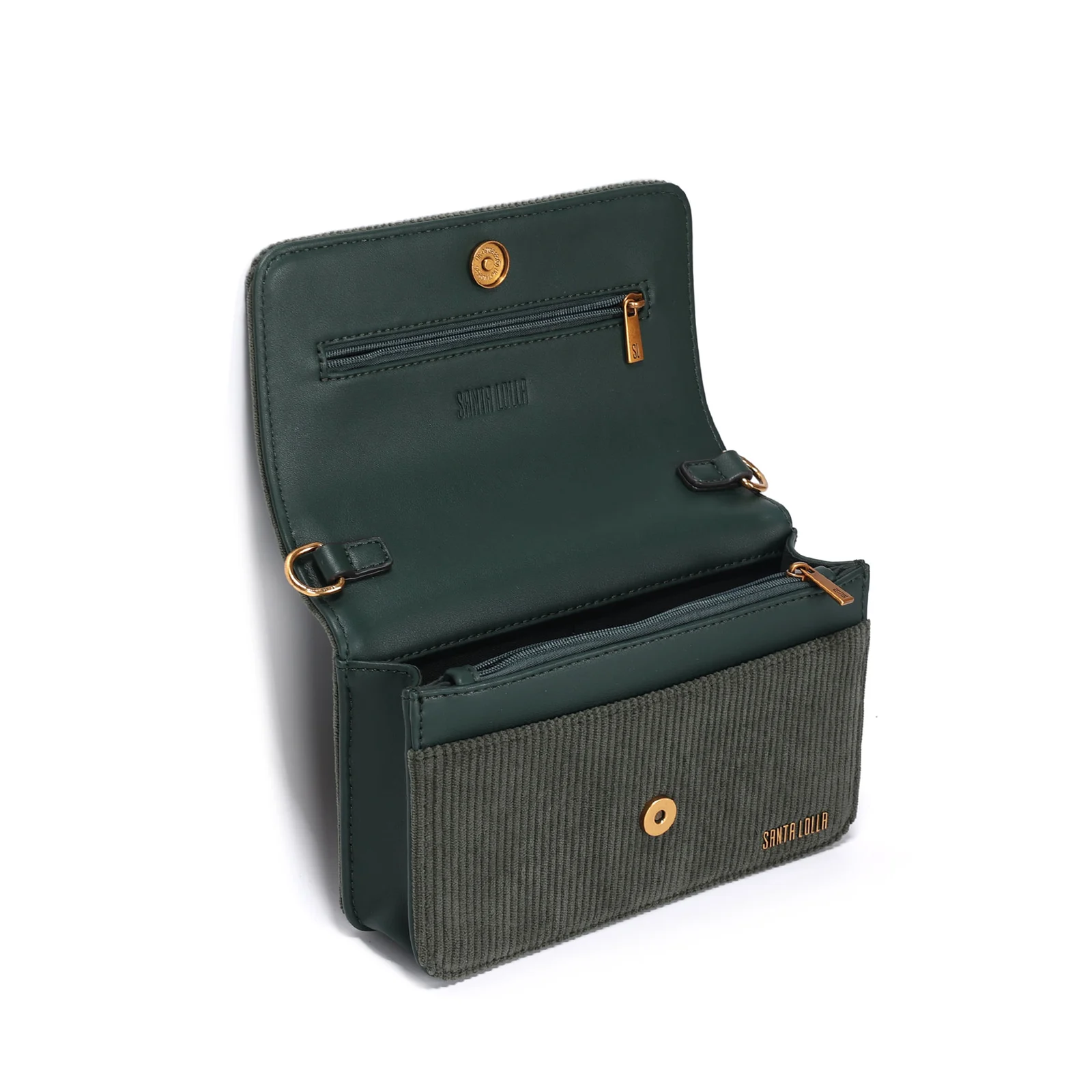 Bolsa Pequena Veludo Cotelê Verde Transversal - vista 3 de 3