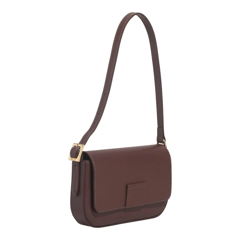 Bolsa Pequena Couro Soft Marrom Dark Alça de Ombro - vista 2 de 3