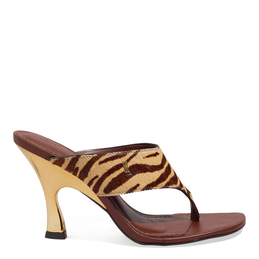 Mule Thong Couro Pelo Animal Print Zebra - vista 1 de 3
