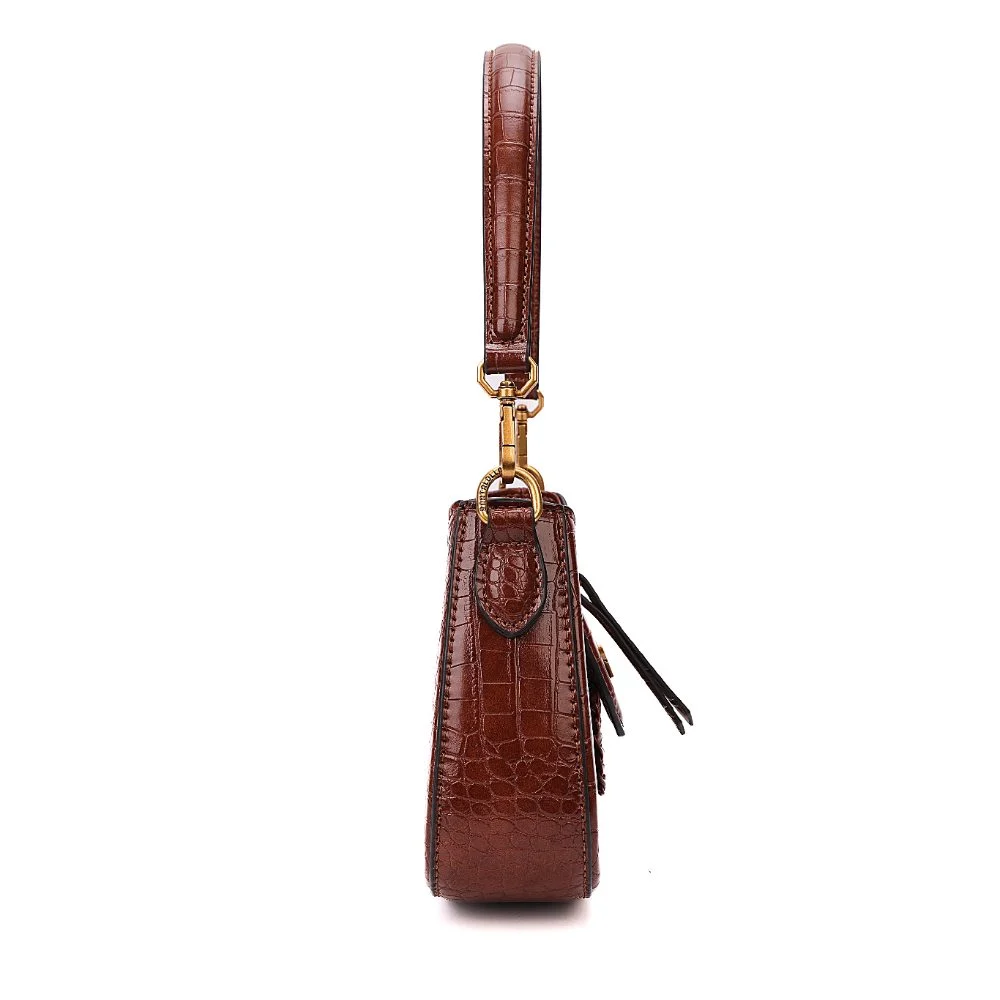 Bolsa Baguete Pequena Croco Marrom Terracota - vista 4 de 7