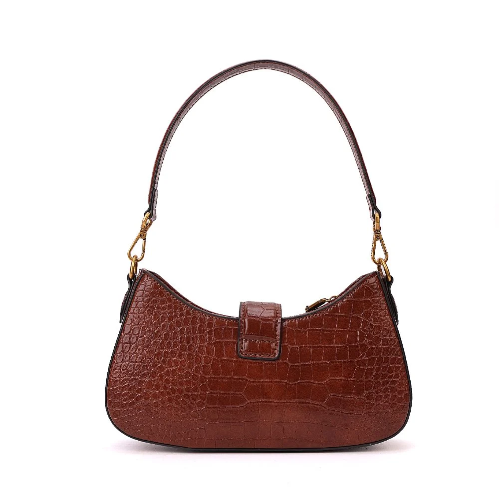 Bolsa Baguete Pequena Croco Marrom Terracota - vista 5 de 7