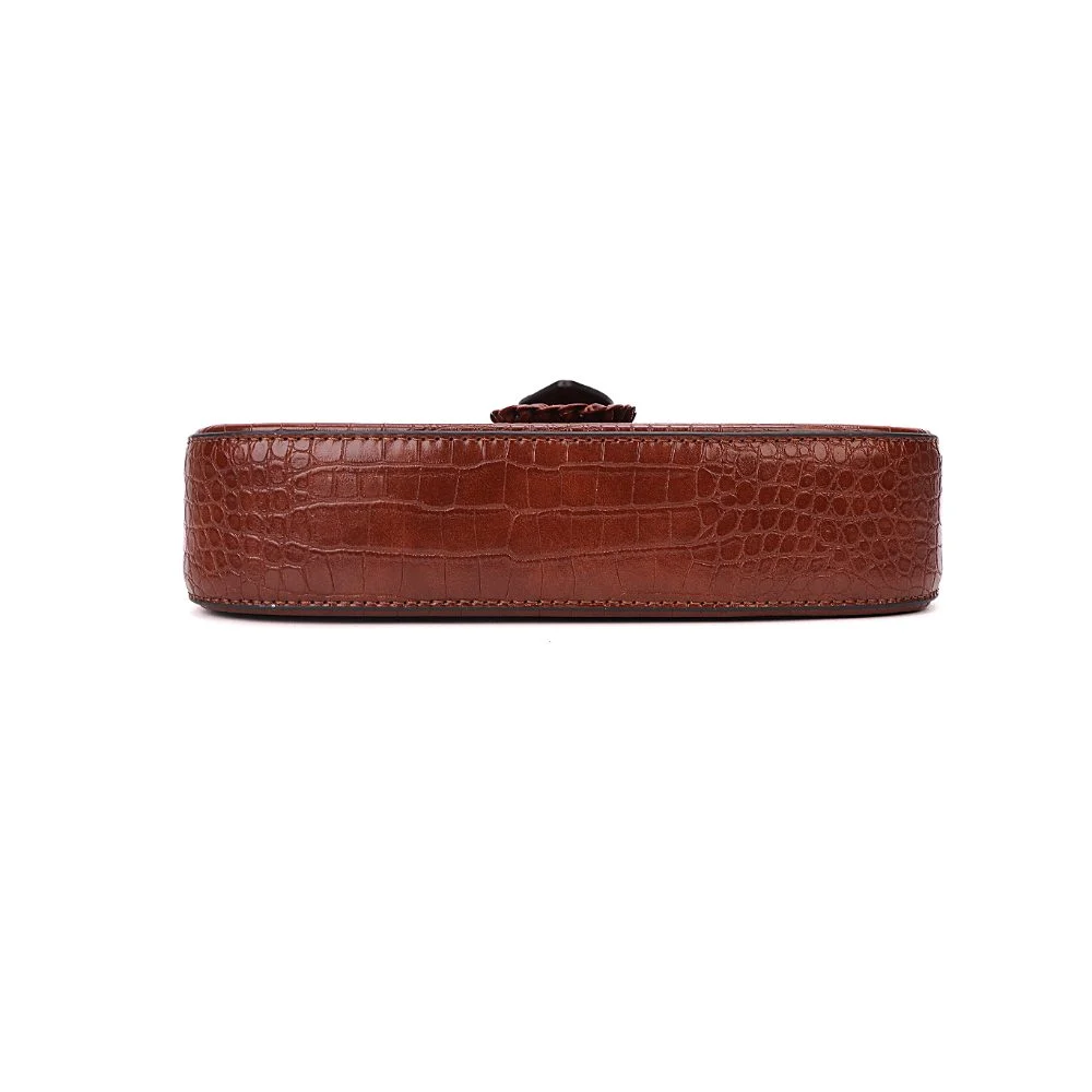 Bolsa Baguete Pequena Croco Marrom Terracota - vista 6 de 7