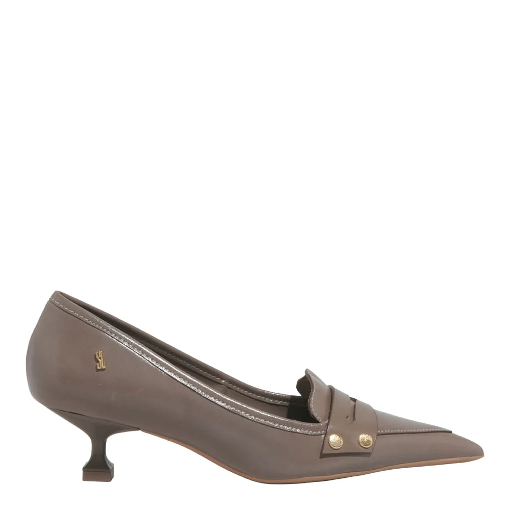 Scarpin Couro Confort Cinza Fog Bico Fino Salto Baixo - vista 1 de 5