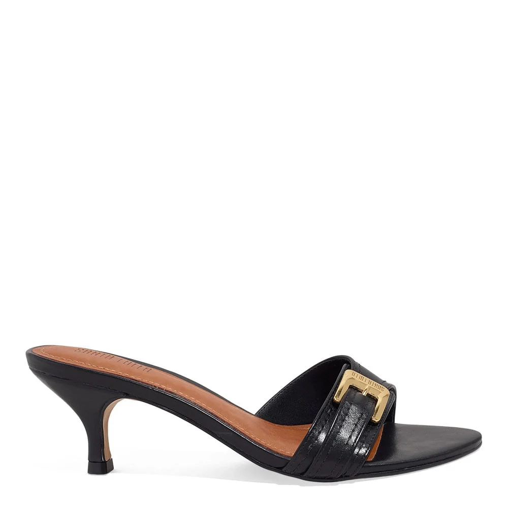 Mule Fivela Couro Nobre Soft Preto Salto Baixo Fino - vista 1 de 4