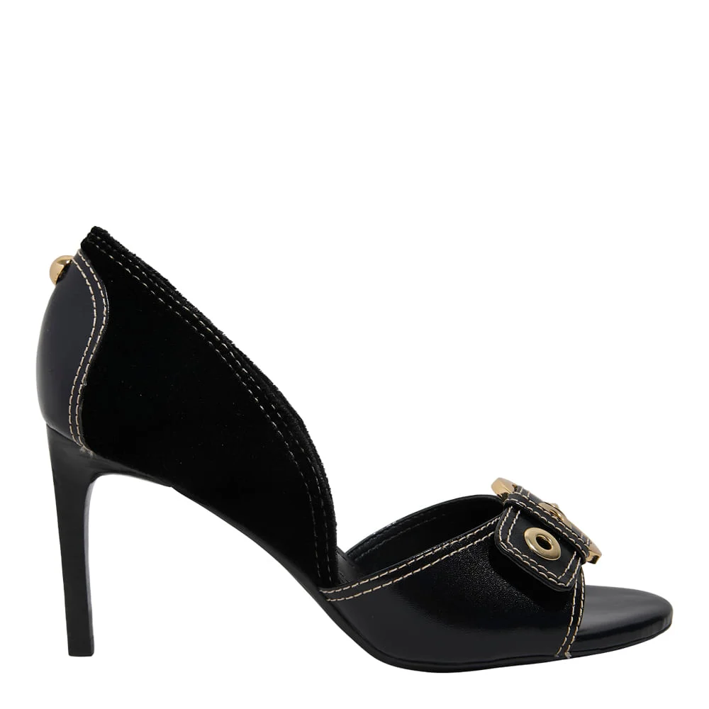 Peep Toe Couro Confort Preto Salto Alto Fino - vista 1 de 5
