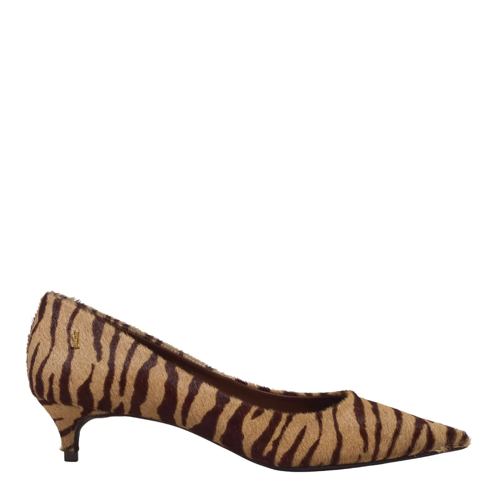 Scarpin Couro Pelo Estampa Animal Print Zebra Bico Fino Salto Baixo - vista 1 de 3