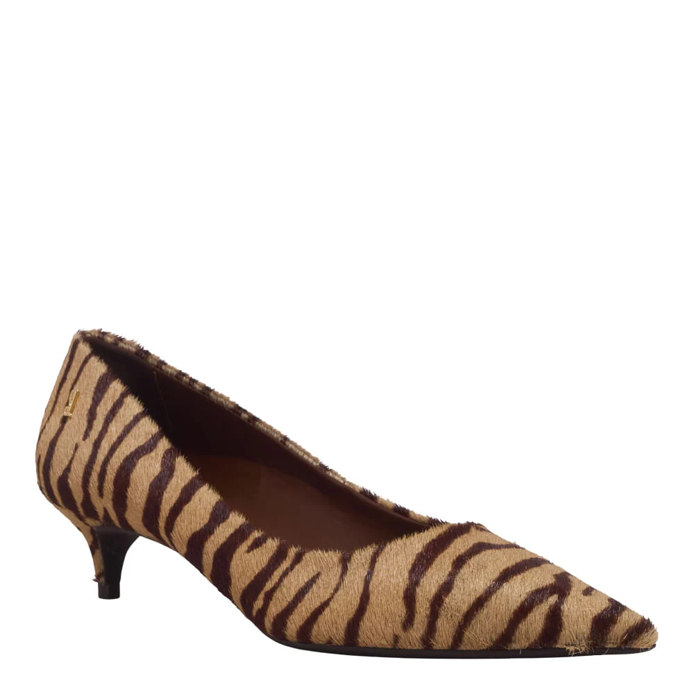 Scarpin Couro Pelo Estampa Animal Print Zebra Bico Fino Salto Baixo - vista 2 de 3