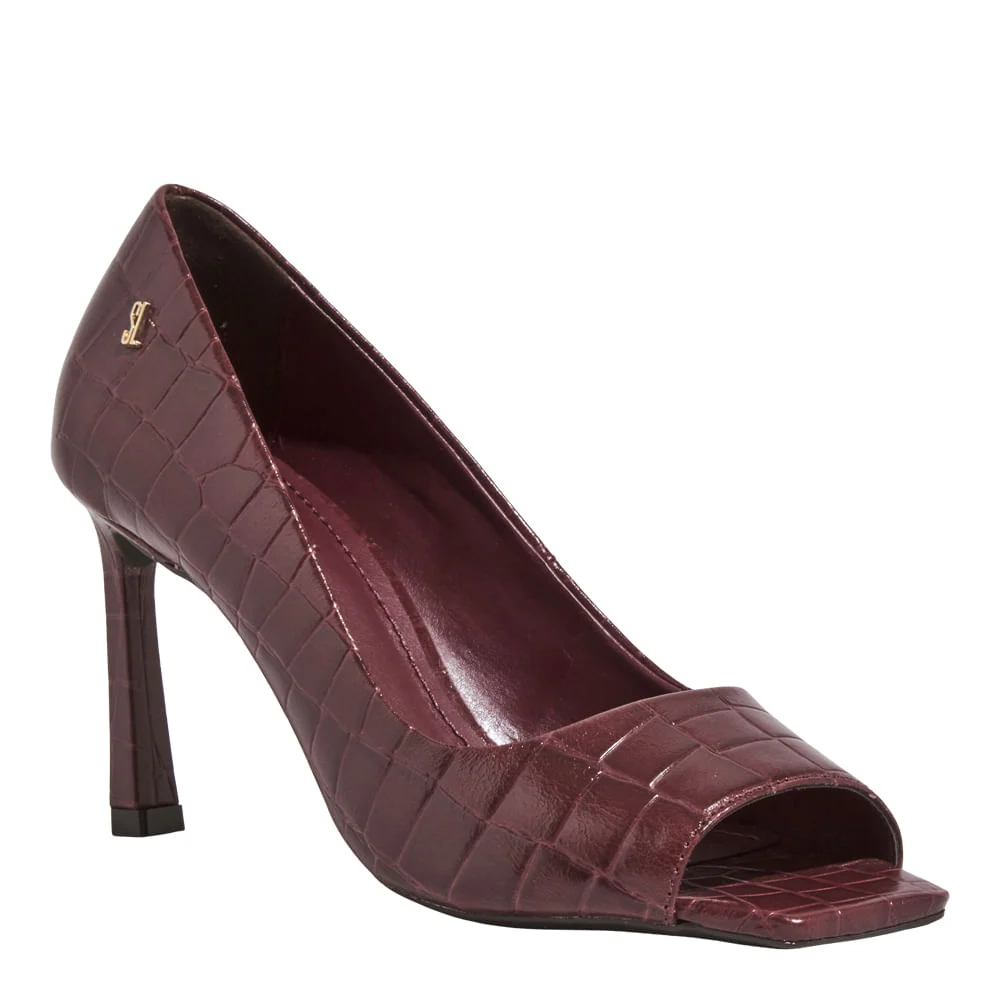 Peep Toe Croco Italiano Roxo Berry Salto Alto Fino - vista 1 de 2