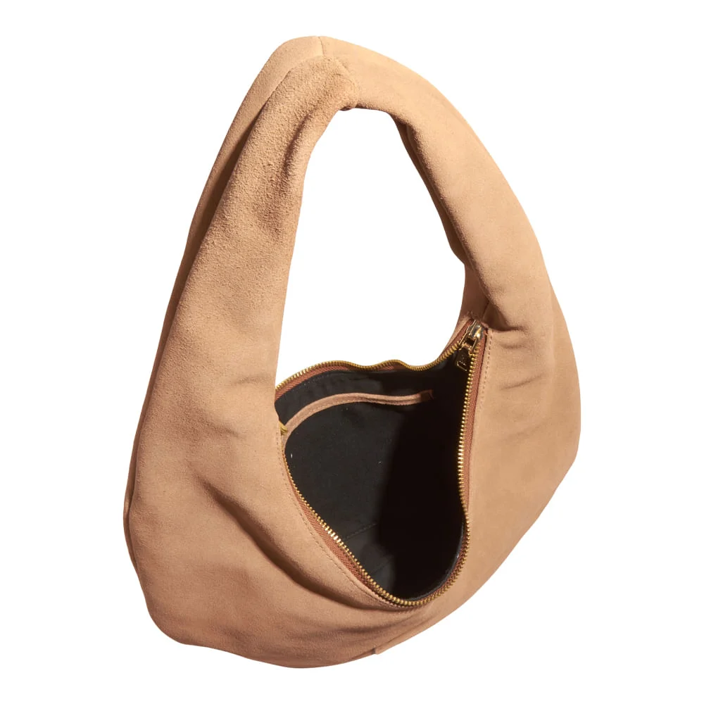 Bolsa Hobo Média Couro Camurça Bege Safari - vista 3 de 3