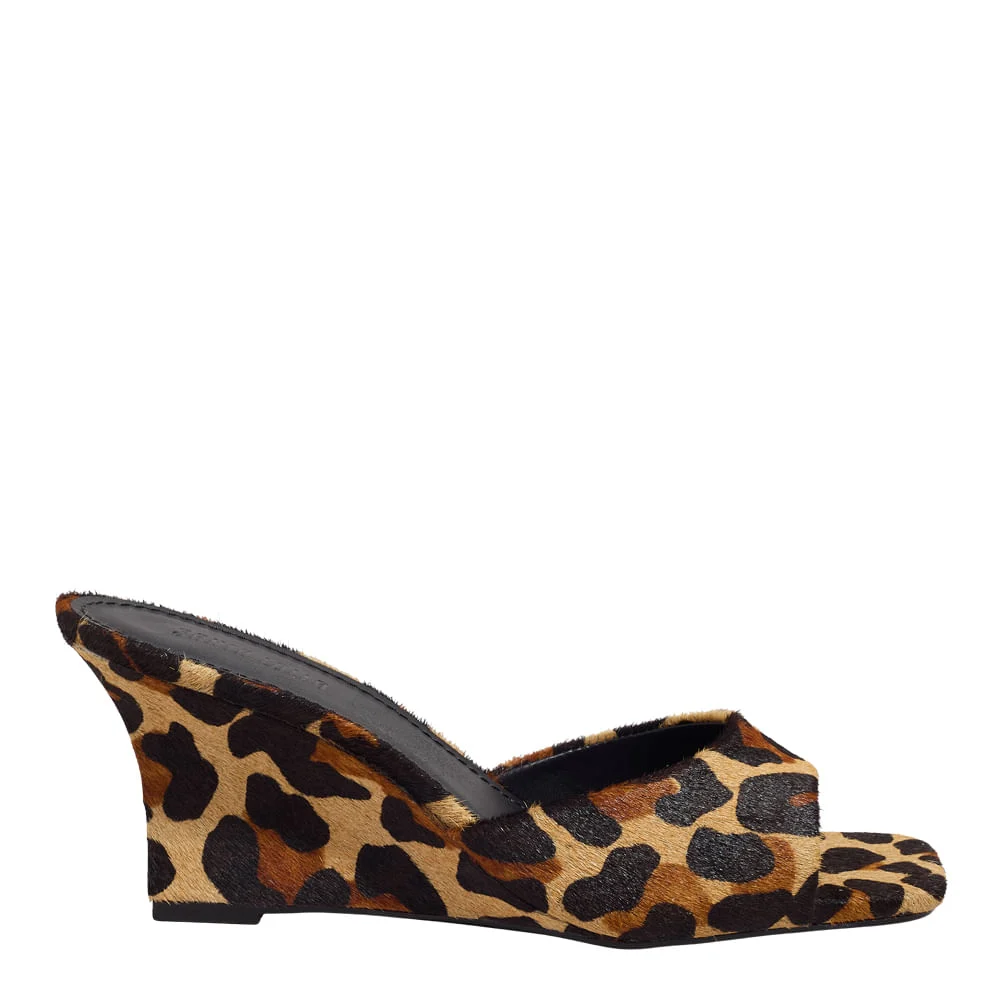 Mule Couro Pelo Estampa Animal Print Onça Bico Quadrado - vista 1 de 3