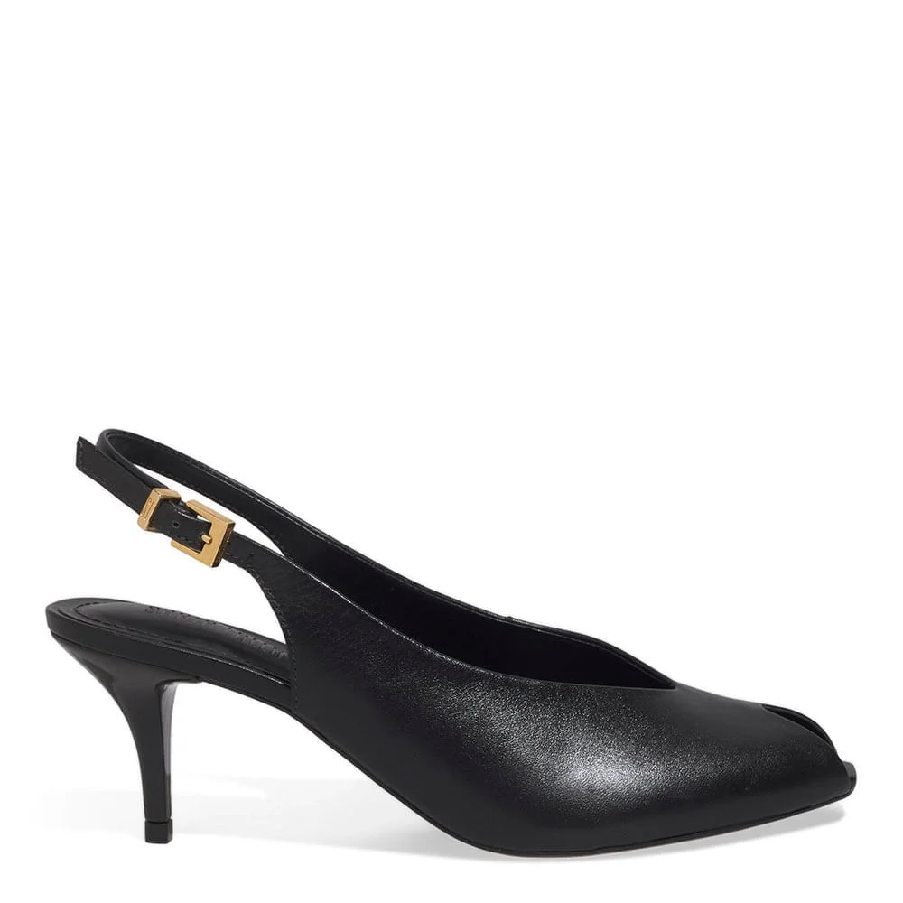 Peep Toe Slingback Couro Soft Salto Baixo Preto - vista 1 de 3