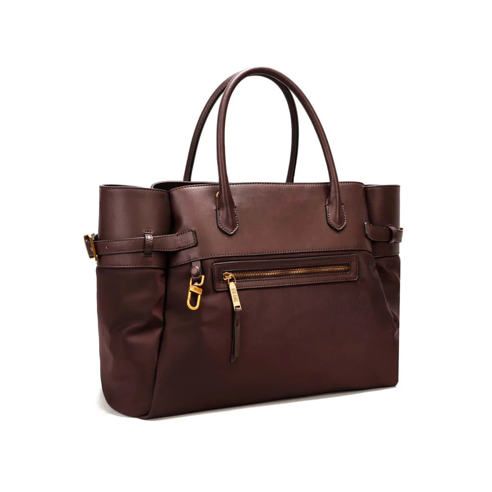 Bolsa Tote Grande Nylon Marrom Dark Alça Dupla - vista 3 de 8