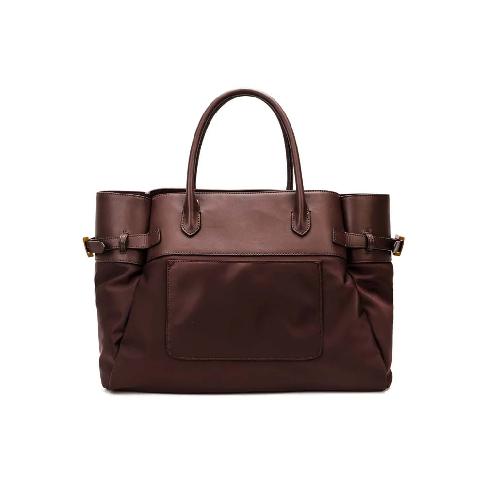 Bolsa Tote Grande Nylon Marrom Dark Alça Dupla - vista 6 de 8