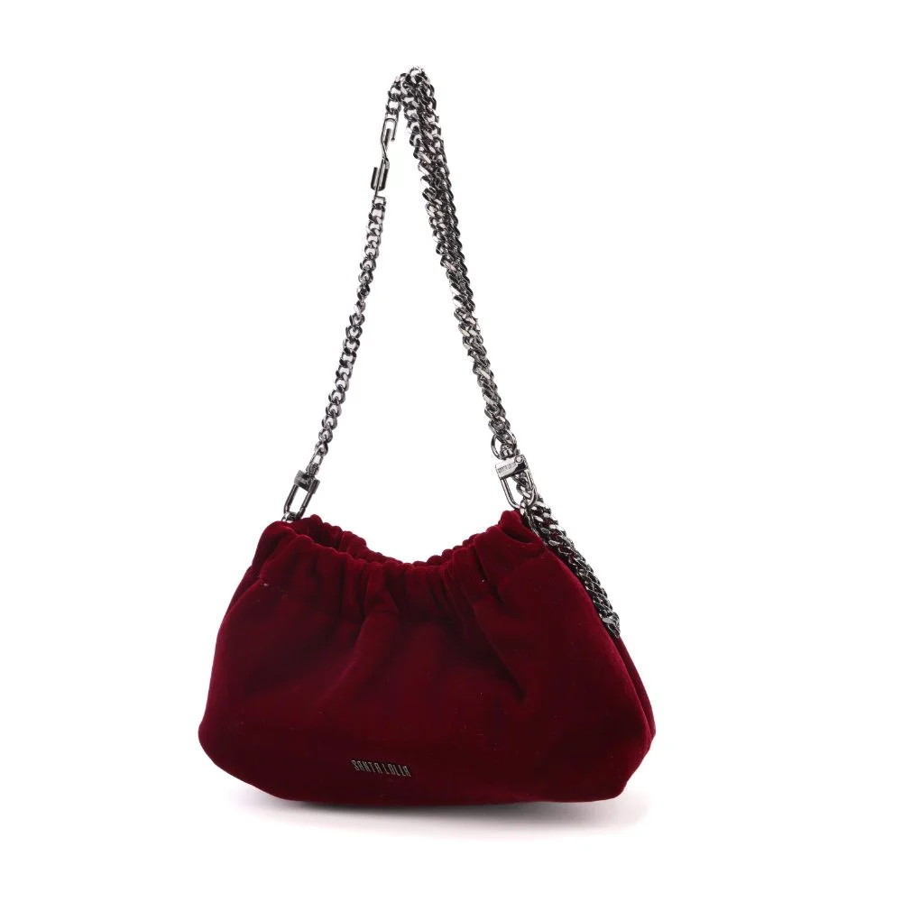 Bolsa Veludo Vermelho  Berry Alça de Ombro Corrente - vista 4 de 7