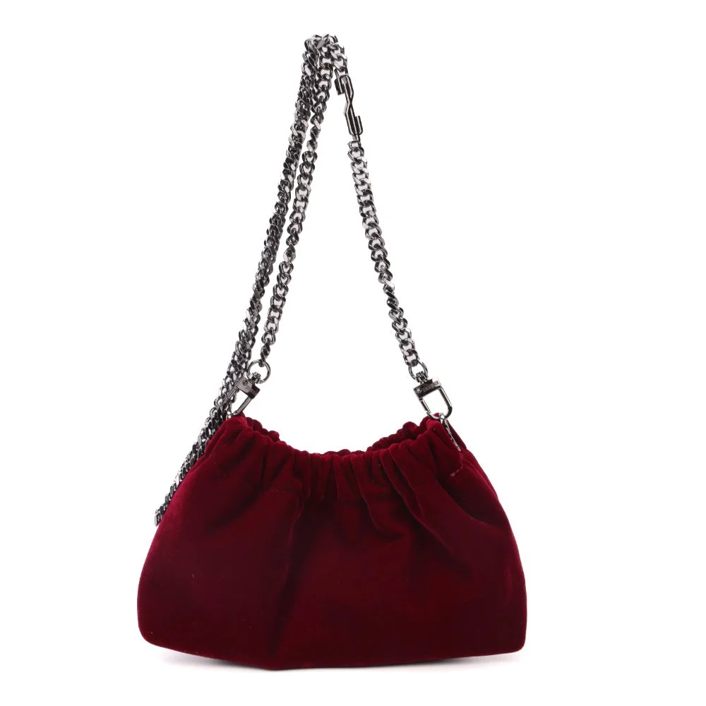 Bolsa Veludo Vermelho  Berry Alça de Ombro Corrente - vista 6 de 7