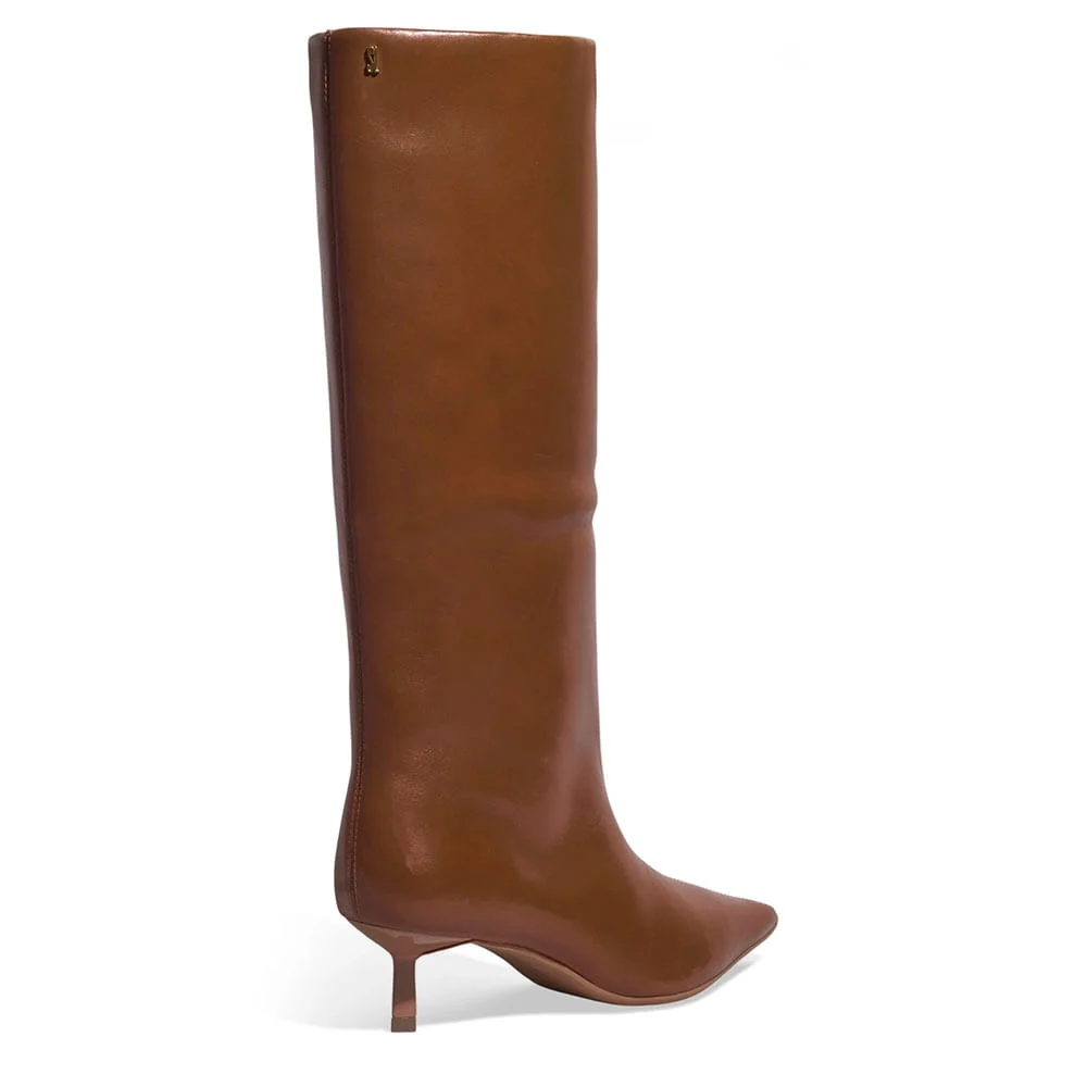 Bota Couro Cano Alto Marrom Salto Fino - vista 3 de 3