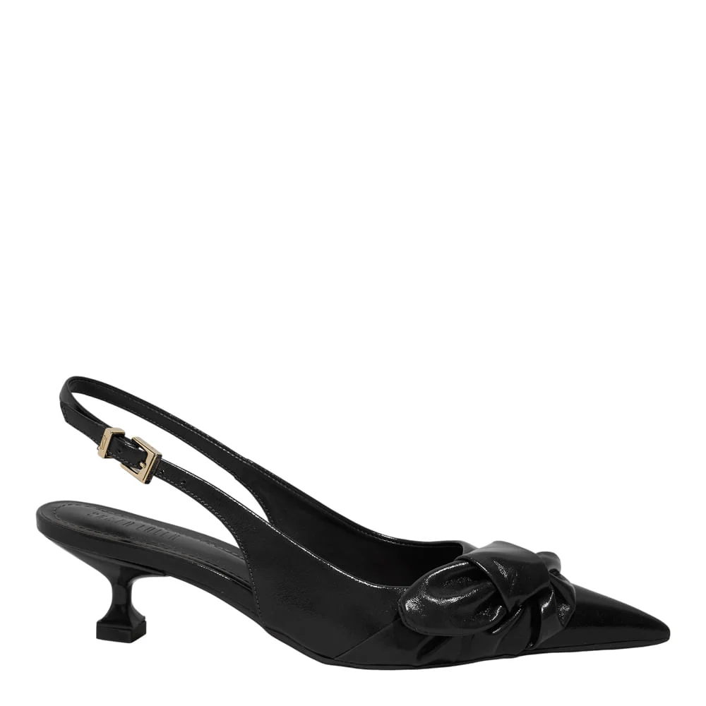 Scarpin Laço Couro Confort Preto Bico Fino Salto Baixo - vista 1 de 4