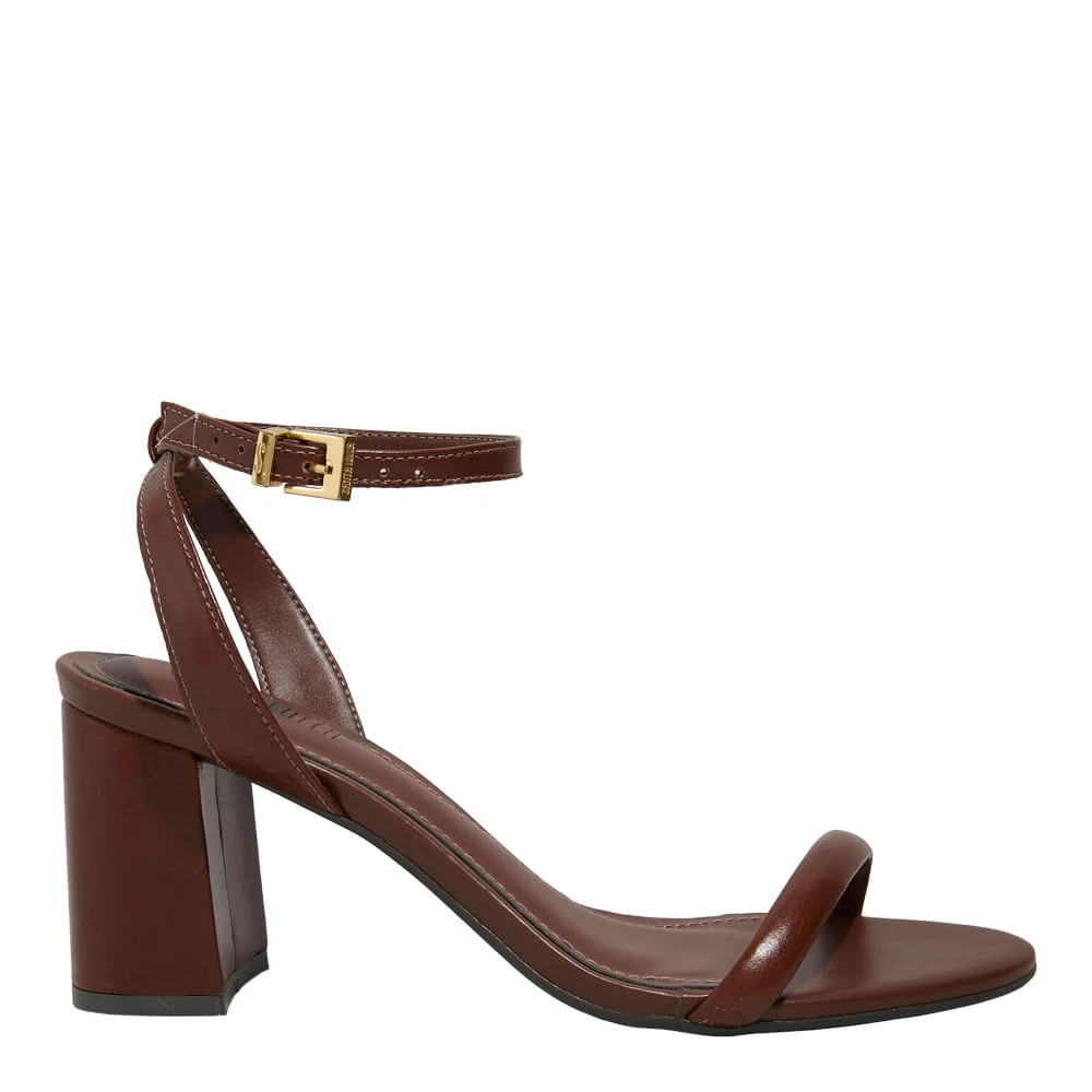 Sandália Couro Nobre Soft Marrom Terracota Salto Grosso - vista 1 de 3