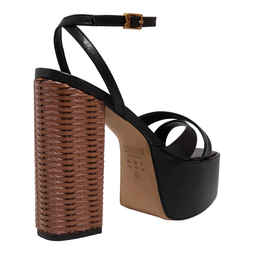 Sandália Plataforma Meia Pata Couro Pelica Soft Preto Salto Alto Grosso - vista 3 de 4