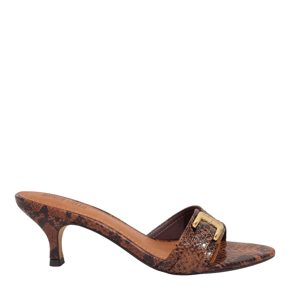 Mule Fivela New Snake Animal Print Marrom Castanho Salto Baixo Fino - vista 1 de 3