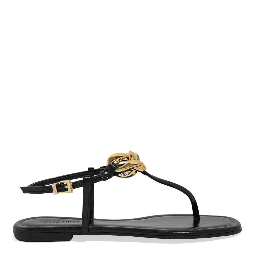 Rasteira Napa Pu Preto Corrente Metal - vista 1 de 6