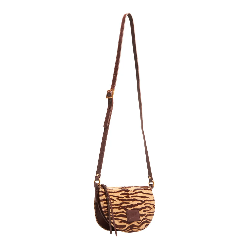 Bolsa Pequena Couro Pelo Zebra Marrom Brown Alça Transversal - vista 2 de 5