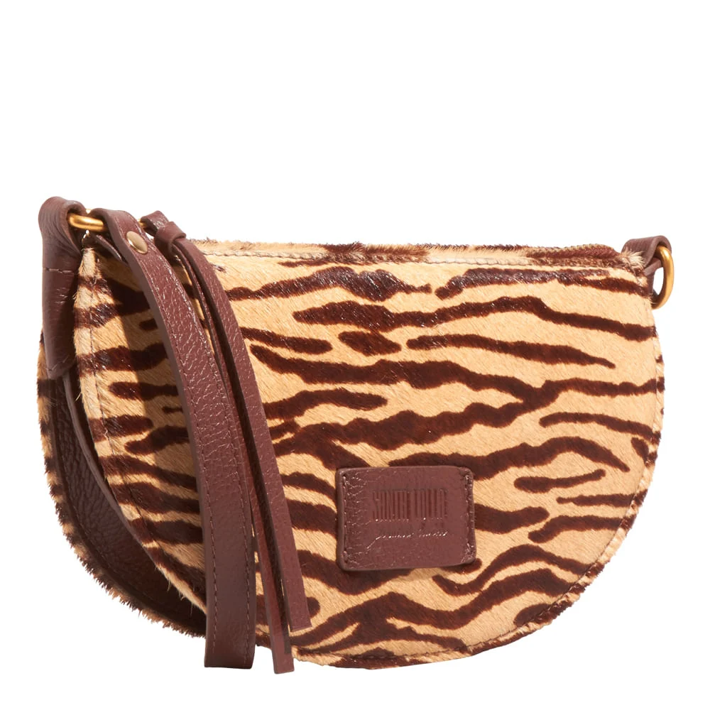 Bolsa Pequena Couro Pelo Zebra Marrom Brown Alça Transversal - vista 4 de 5