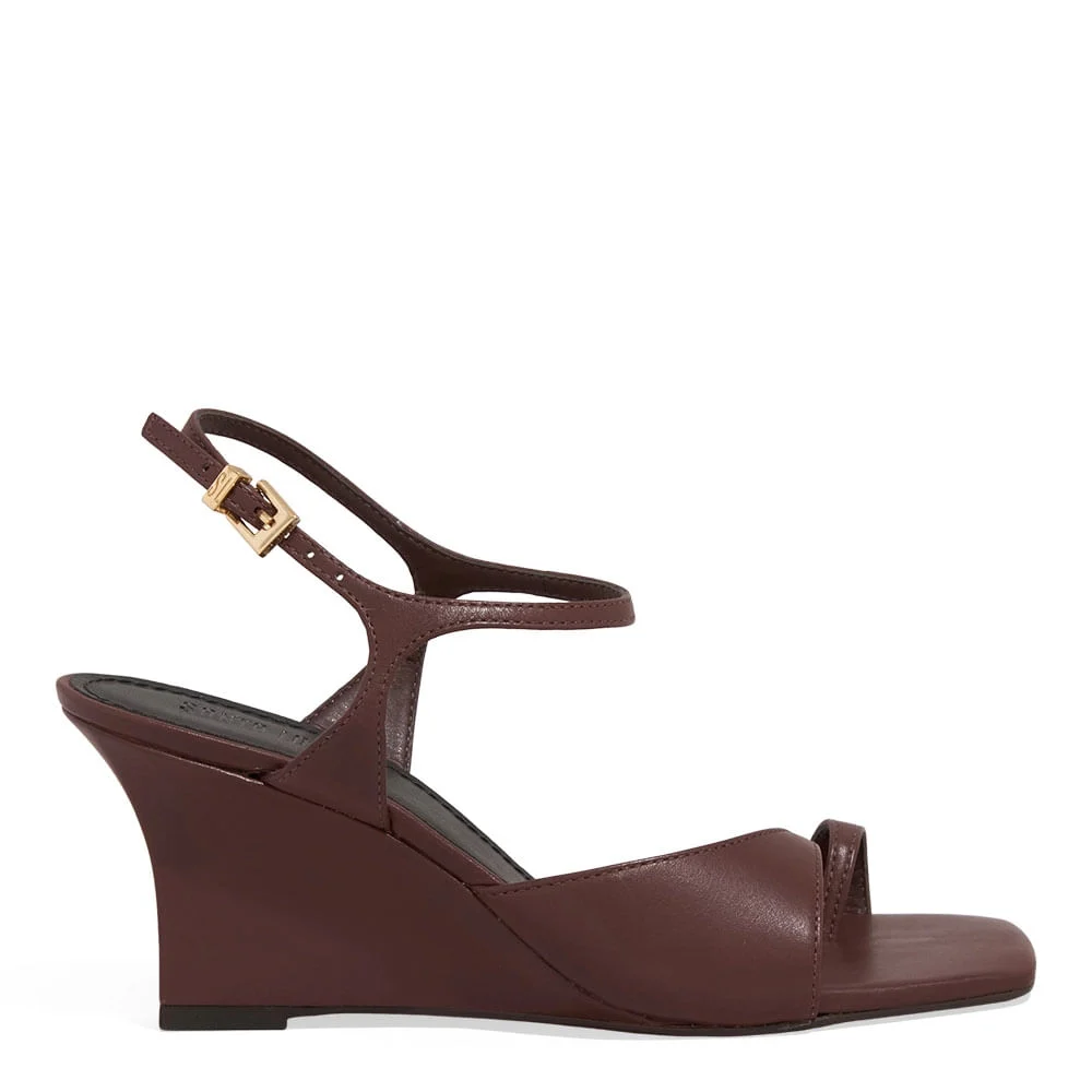 Sandália Couro Anabela Toe Ring Marrom - vista 1 de 3