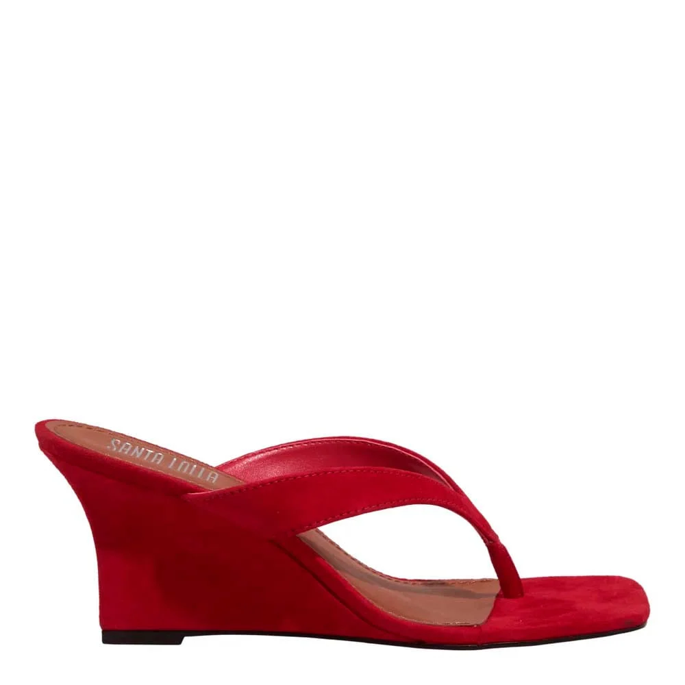 Mule Thong Couro Camurça Anabela Vermelho - vista 1 de 3