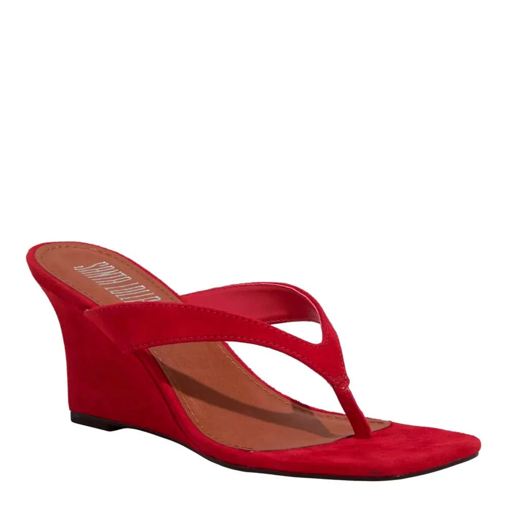 Mule Thong Couro Camurça Anabela Vermelho - vista 2 de 3
