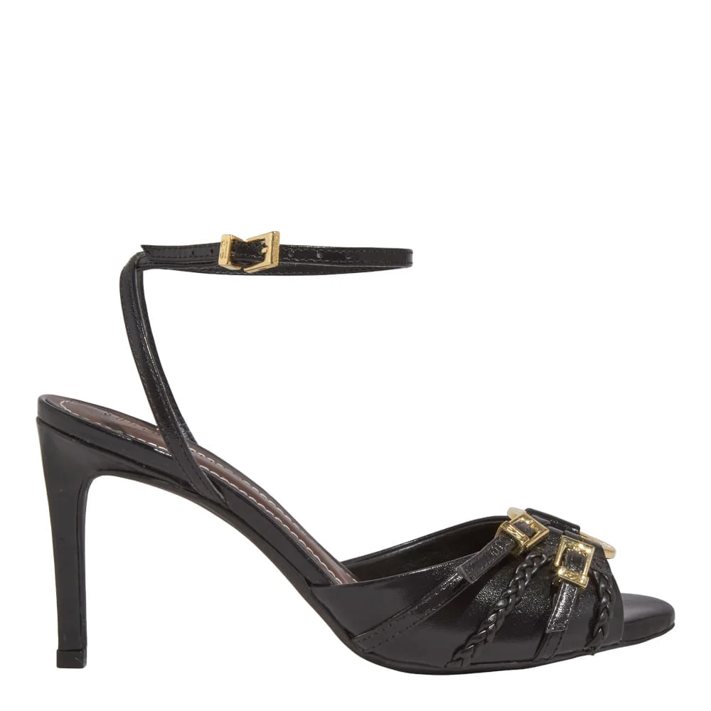 Peep Toe Couro Confort Preto Salto Alto Fino - vista 1 de 4