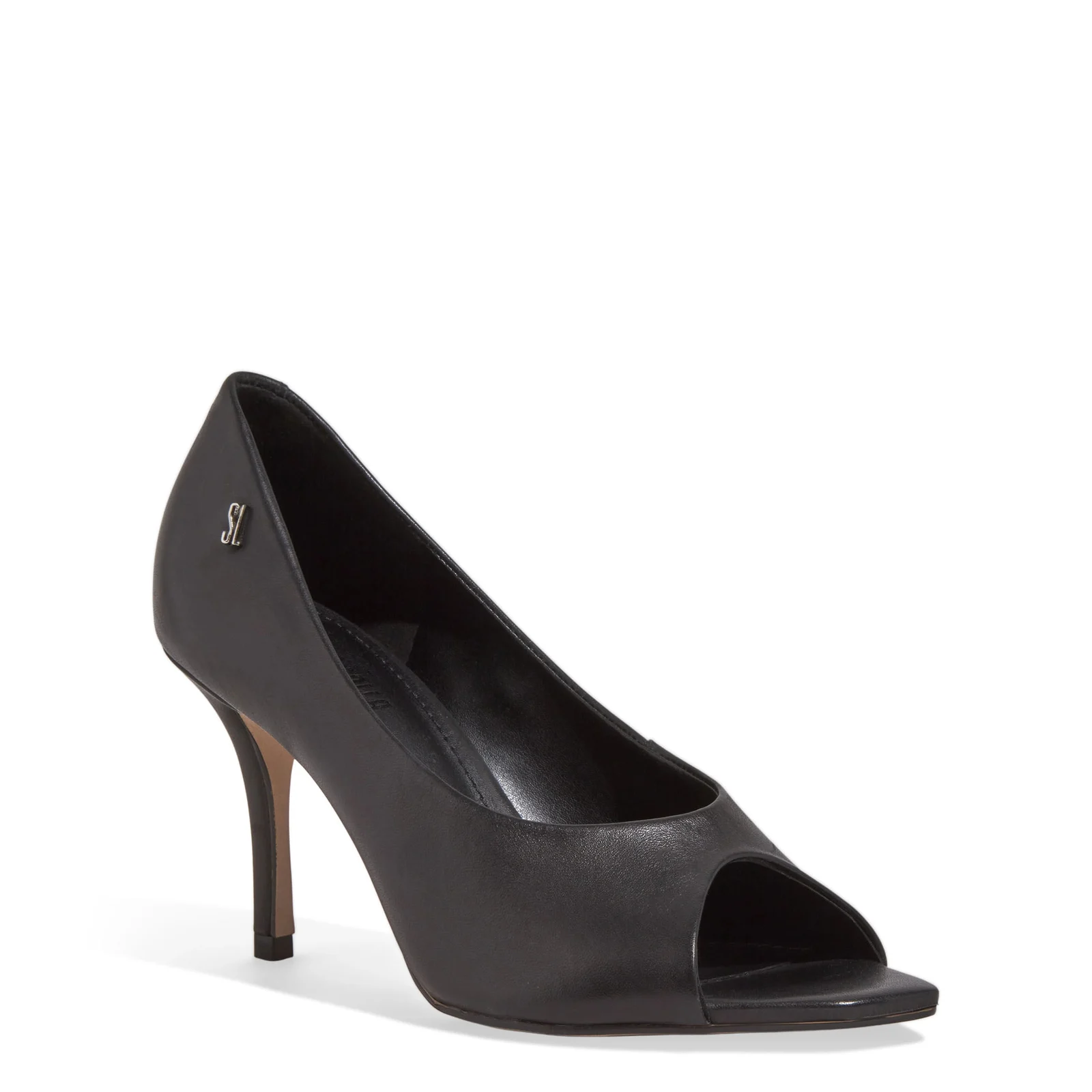 Peep Toe Couro Pelica Soft Salto Médio Fino Preto - vista 2 de 3