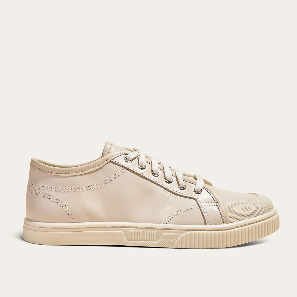 Tênis Couro Sneaker Liso New Bege Marfim - vista 1 de 3