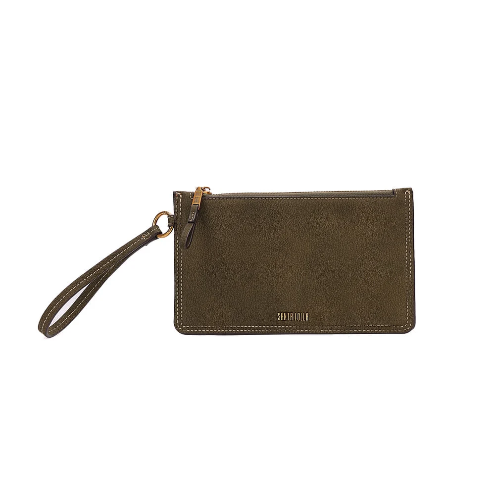 Clutch Pequena Nobuck Verde Alça De Mão - vista 1 de 7