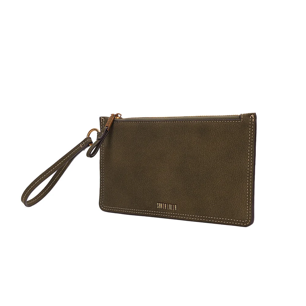 Clutch Pequena Nobuck Verde Alça De Mão - vista 3 de 7