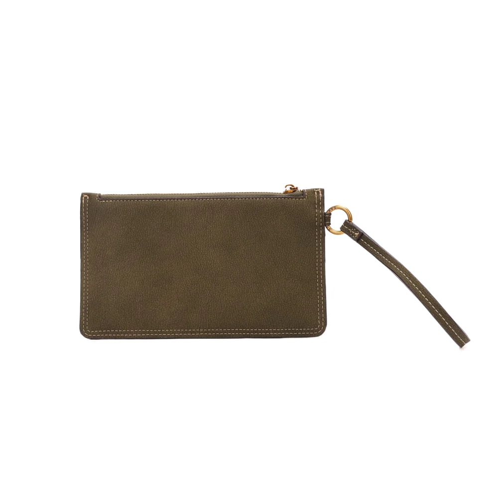 Clutch Pequena Nobuck Verde Alça De Mão - vista 5 de 7
