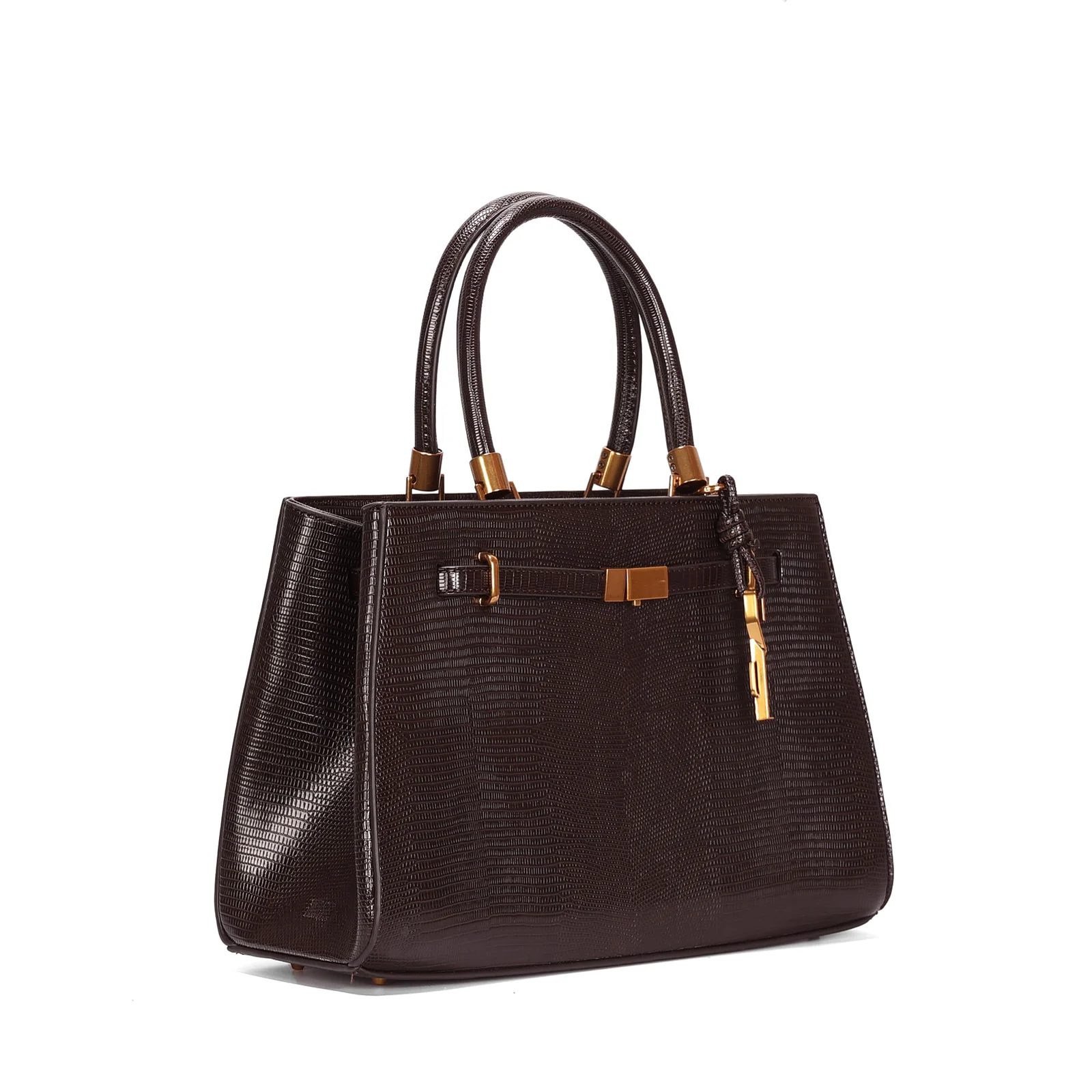 Bolsa Média Texturizada Lizard Alça Transversal Marrom Dark - vista 3 de 4