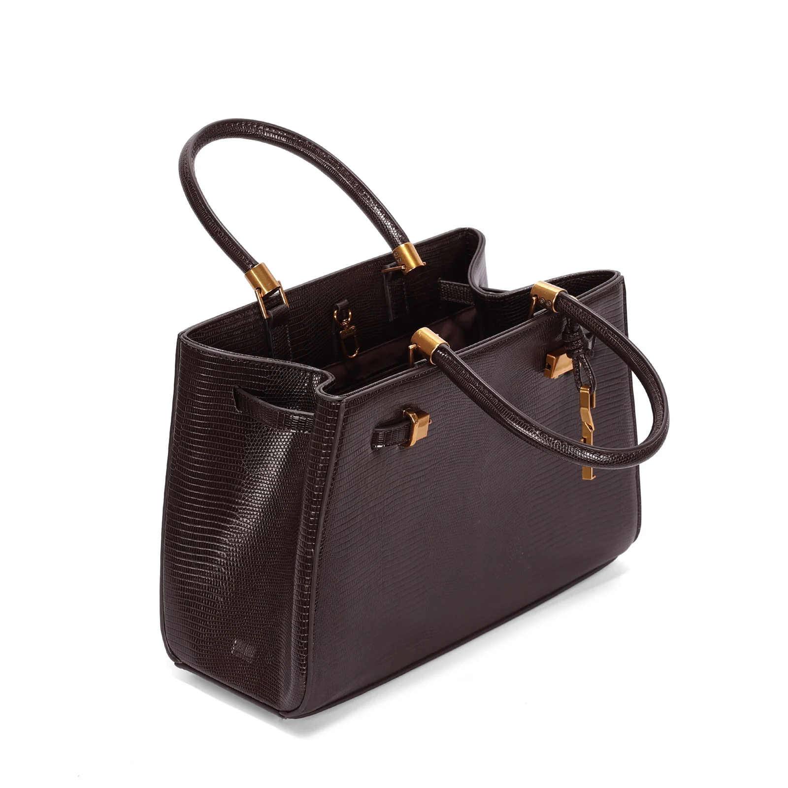 Bolsa Média Texturizada Lizard Alça Transversal Marrom Dark - vista 4 de 4