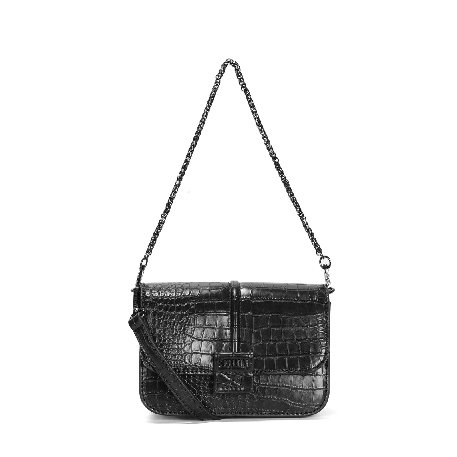 Bolsa Baguete Pequena Croco Preto Alça Corrente - vista 1 de 3