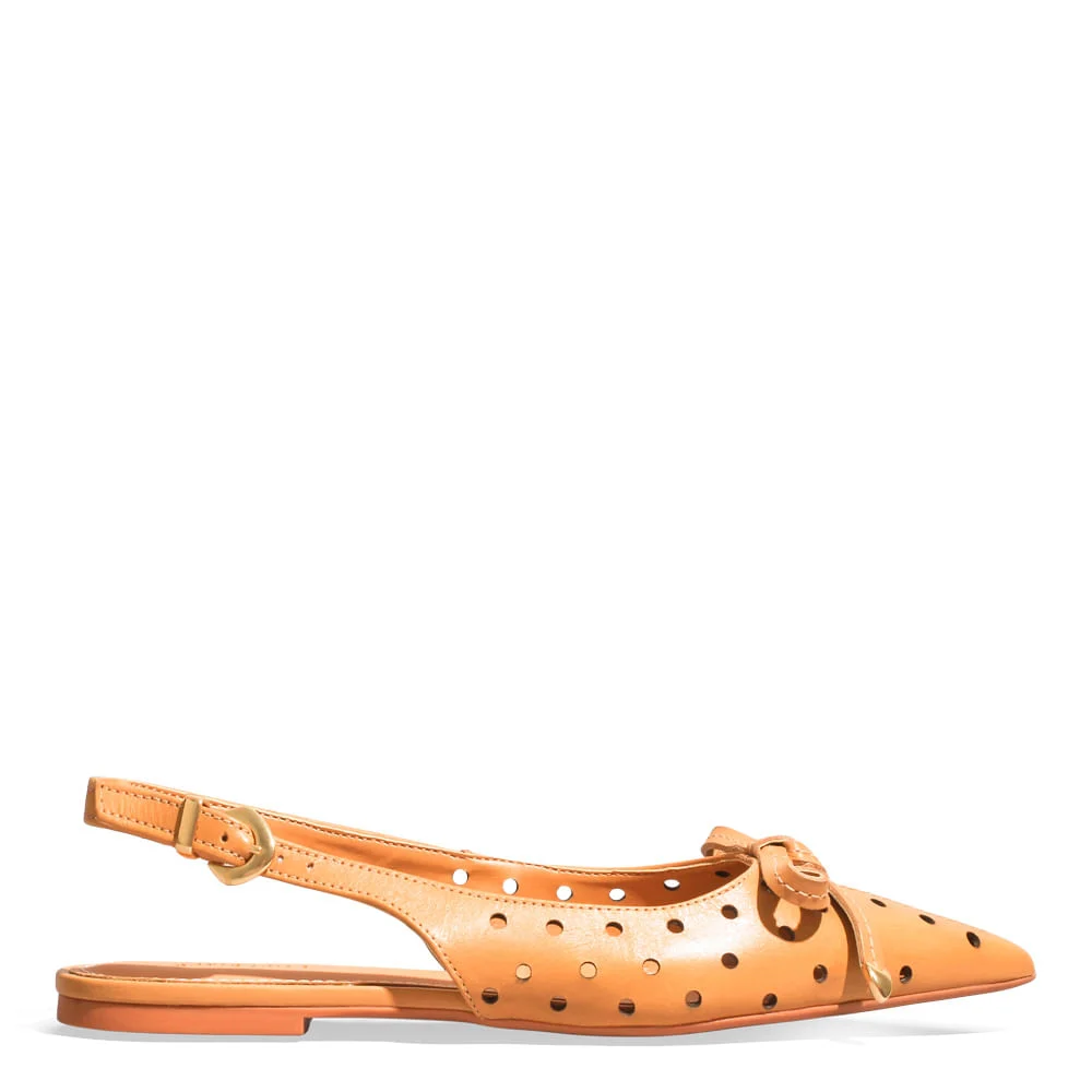 Sapatilha Slingback Furinhos Couro Nobre Soft Bico Fino Bege - vista 1 de 5