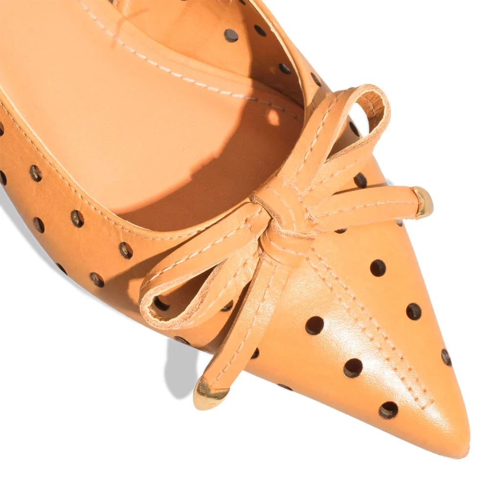 Sapatilha Slingback Furinhos Couro Nobre Soft Bico Fino Bege - vista 5 de 5