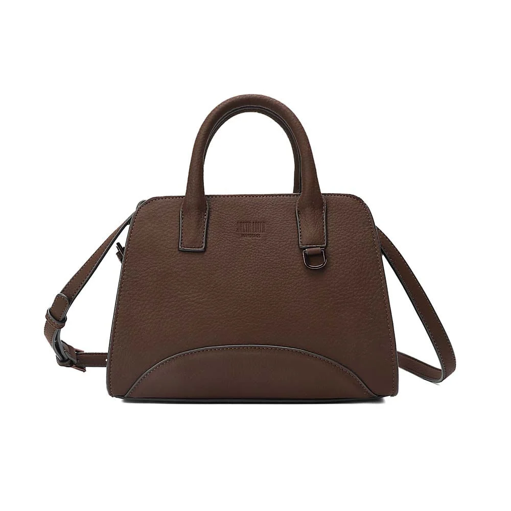 Bolsa Média Nobuck Marrom Dark Alça Dupla - vista 1 de 7