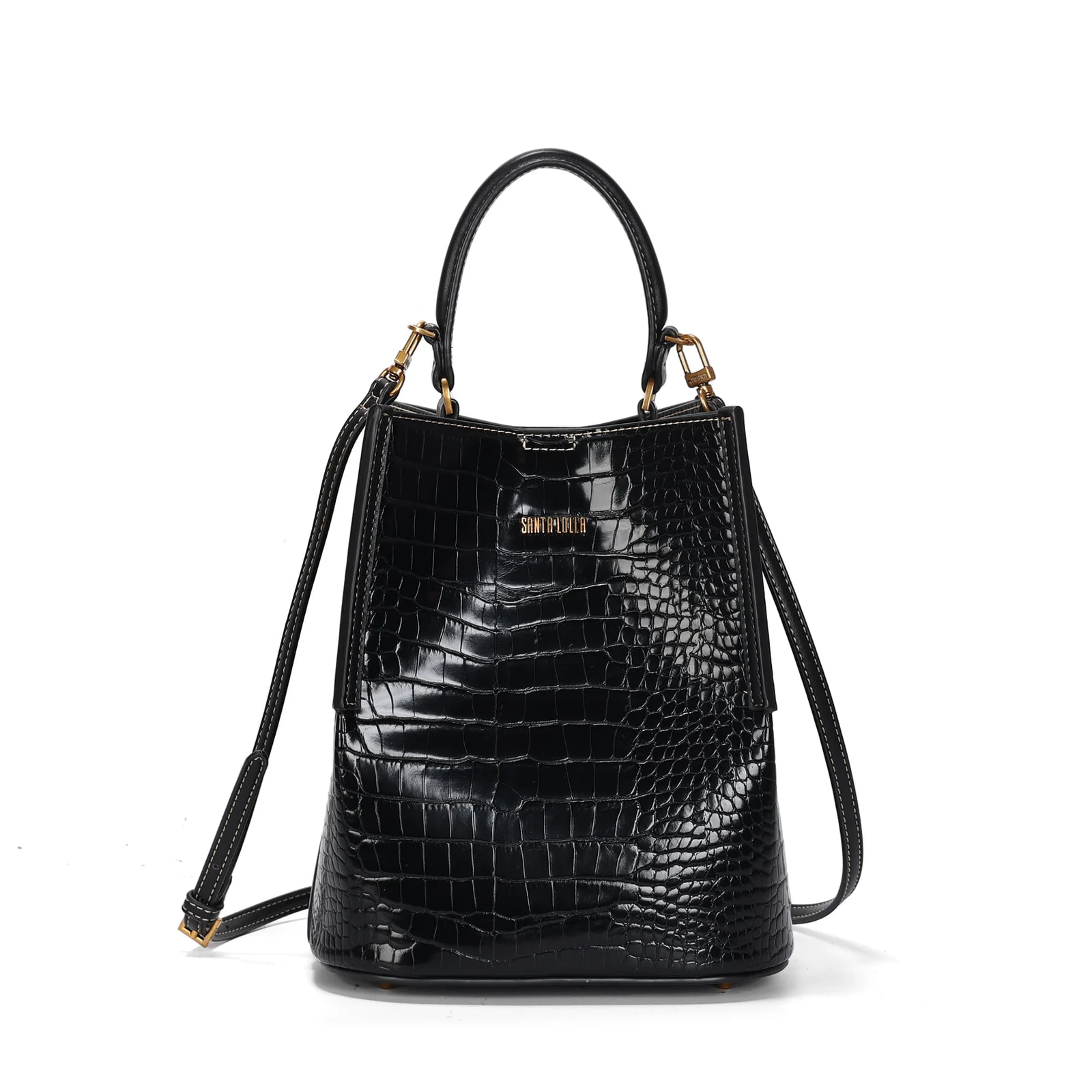 Bolsa Bucket Croco Preta Alça Dupla - vista 2 de 4