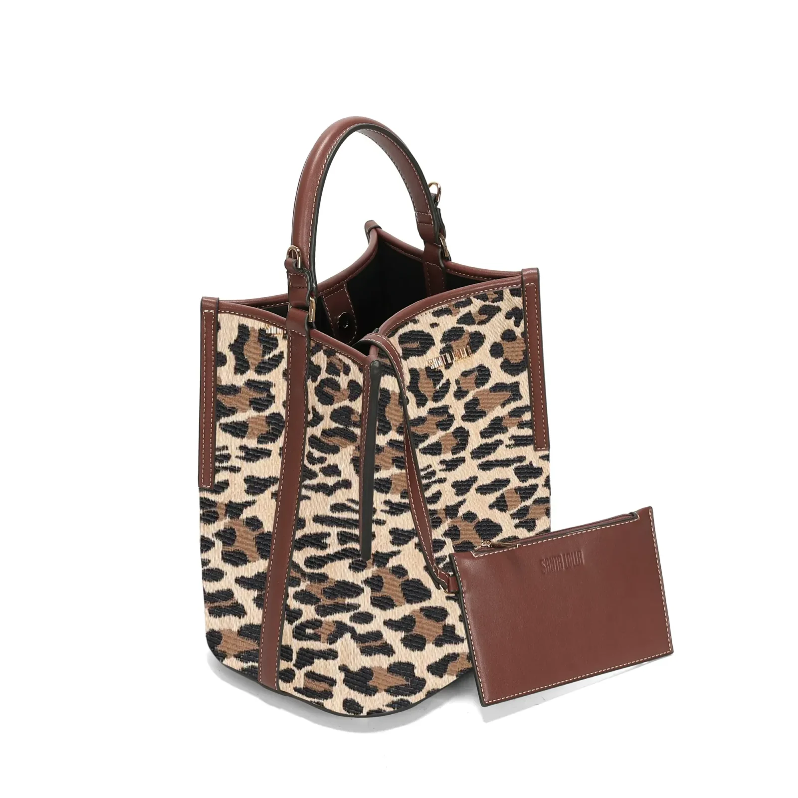 Bolsa Bucket Tramado Estampa Animal Print Onça Alça Dupla - vista 5 de 6