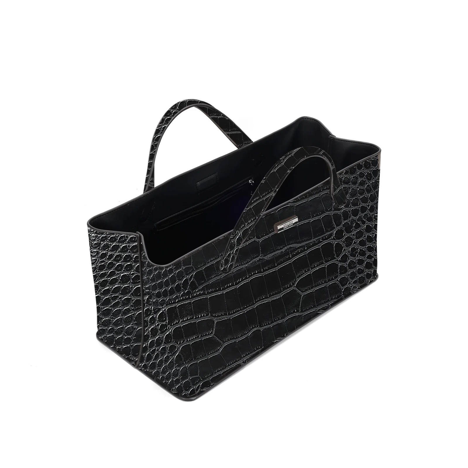 Bolsa Grande Croco Preta Alça De Mão - vista 3 de 3