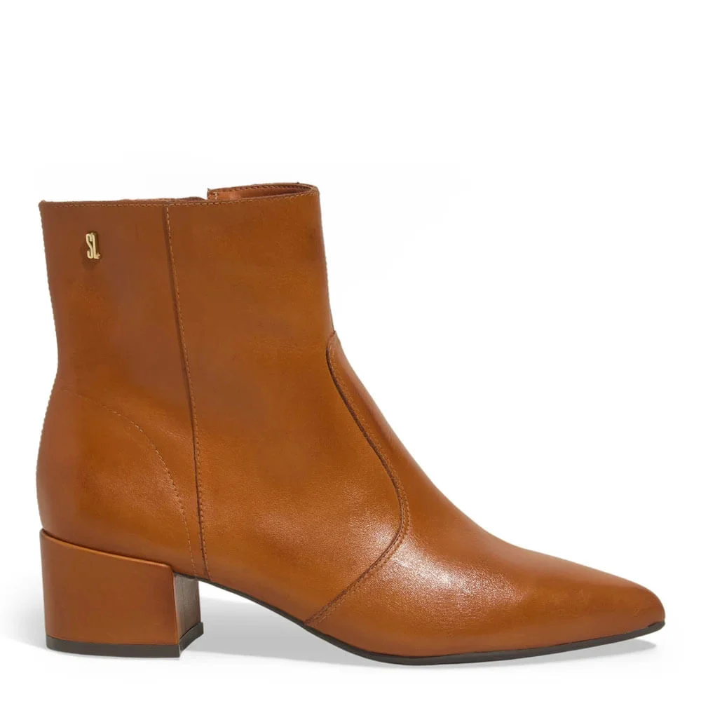 Bota Cano Médio Couro Salto Baixo Marrom Terracota - vista 1 de 3