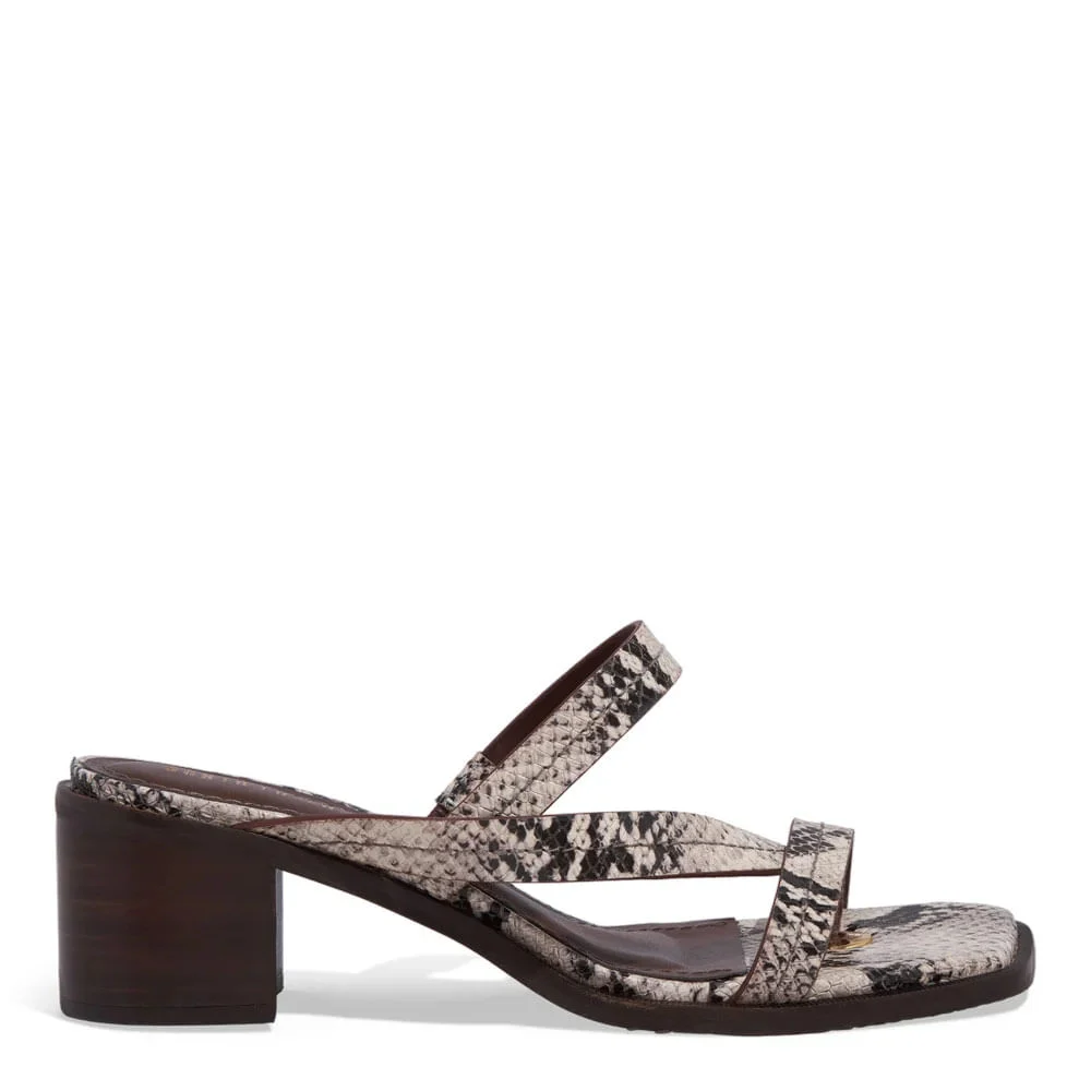 Mule Couro Animal Print Cobra Salto Bloco - vista 1 de 3