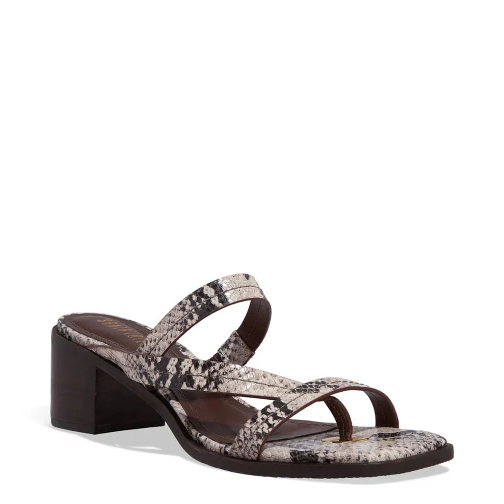 Mule Couro Animal Print Cobra Salto Bloco - vista 2 de 3